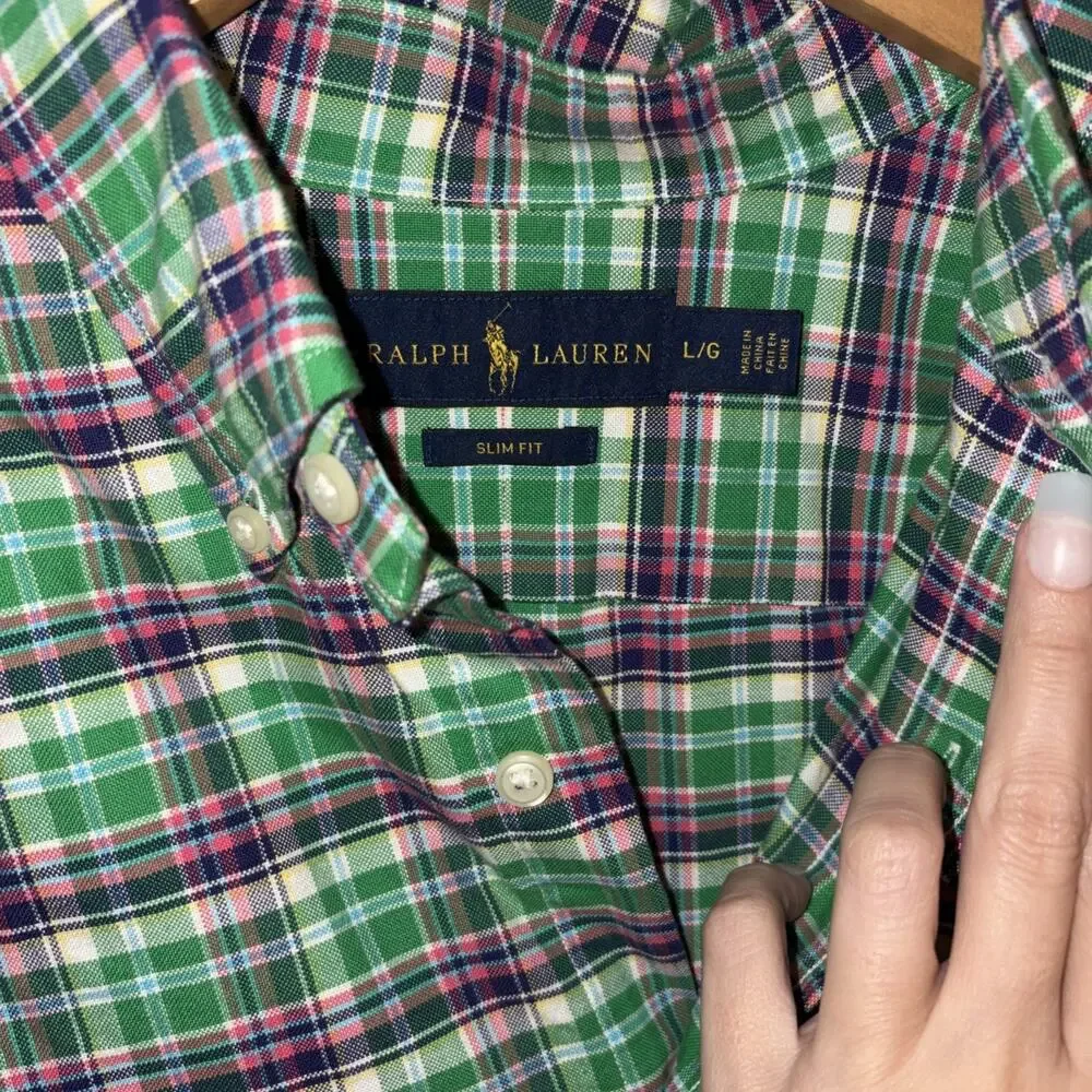 Polo Ralph Lauren Oxford Shirt Men's Blake Check Short Sleeve Button Down Size L